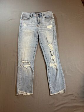 Abercrombie & Fitch Light Blue Distressed Straight-Leg Jeans Size 28S